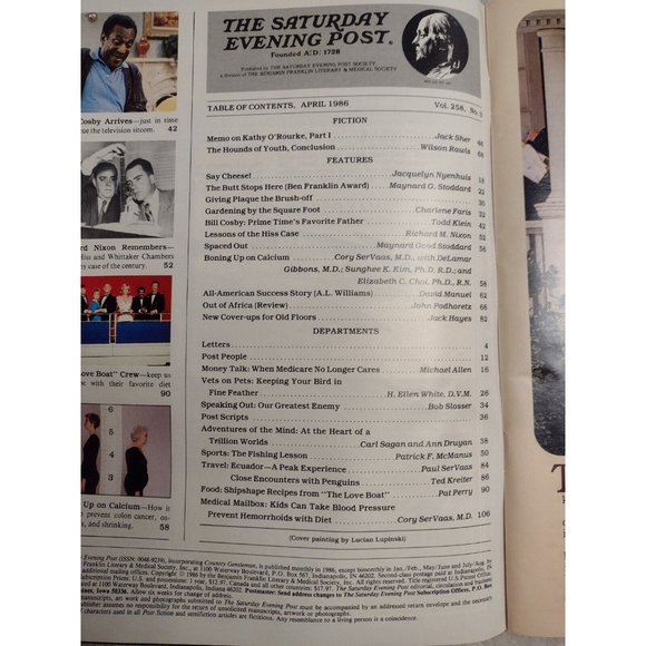 The Saturday Evening Post April 1986 Bill Cosby TVs Father Nixon Carl Sagan - Picture 2 of 5